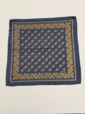 Blue and Gold Horse Patterned Silk Pocket Square by Ítalo Ferretti